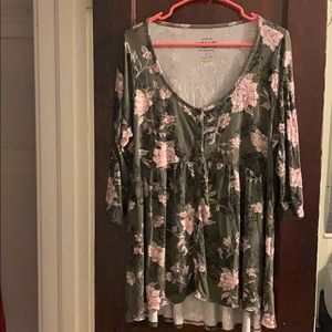 3/4 sleeve, green floral babydoll top